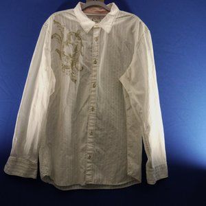 Calvin Klein Long Sleeve Dress Shirt White Stripe Pattern 100% Cotton Size XL
